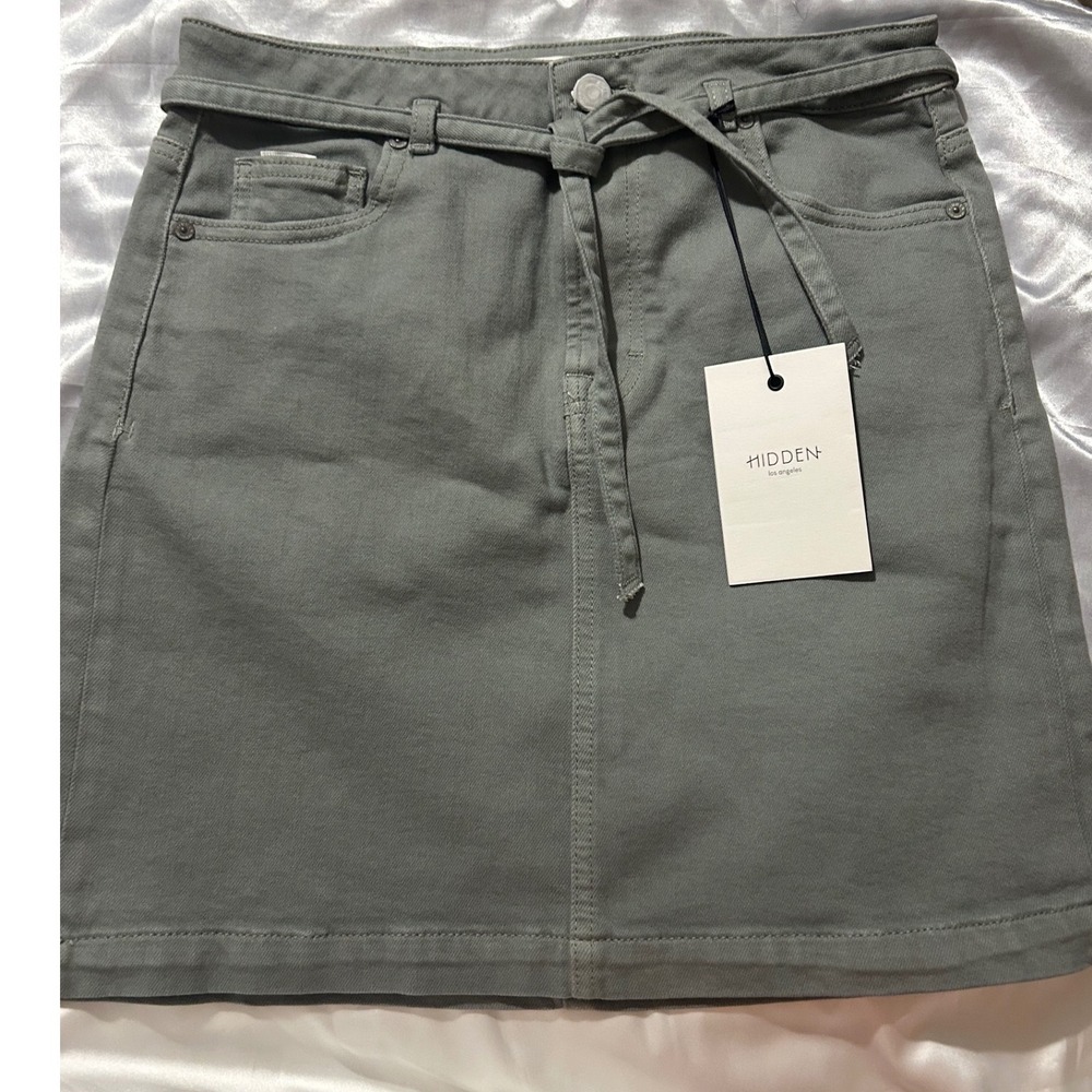 Hidden Jeans Peyton High Rise Mini Skirt Sage Green Tie Waist Med Preppy Boho